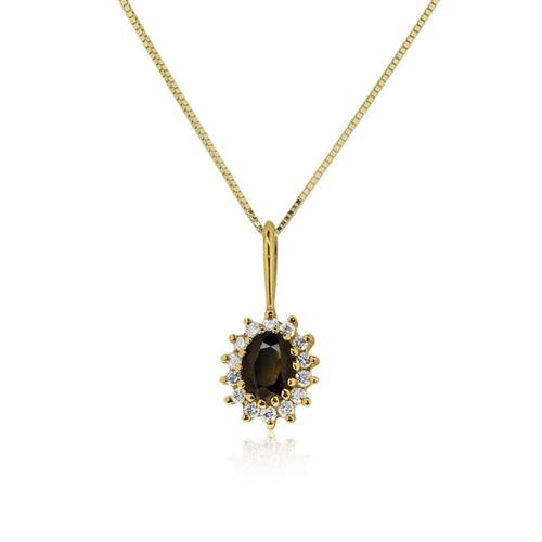 שרשרת דיאנה זהב 14 קראט משובצת אבן חן ספיר 1 קראט ו0.26 קראט יהלומים