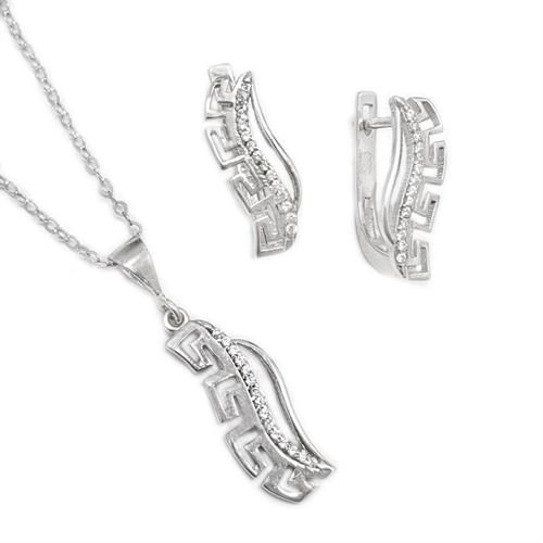 עגילים ותליון מכסף משובצים אבני זרקון  S1646