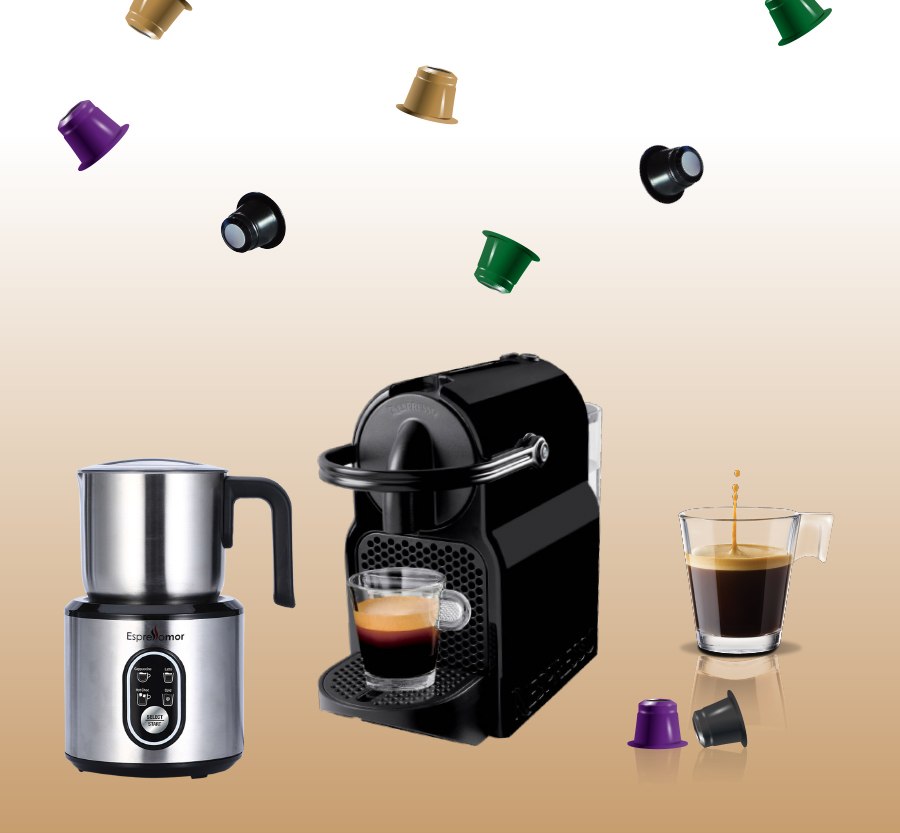 מכונת Nespresso Inissia + מקציף חלב Crema Di Latte ו30 קפסולות במתנה