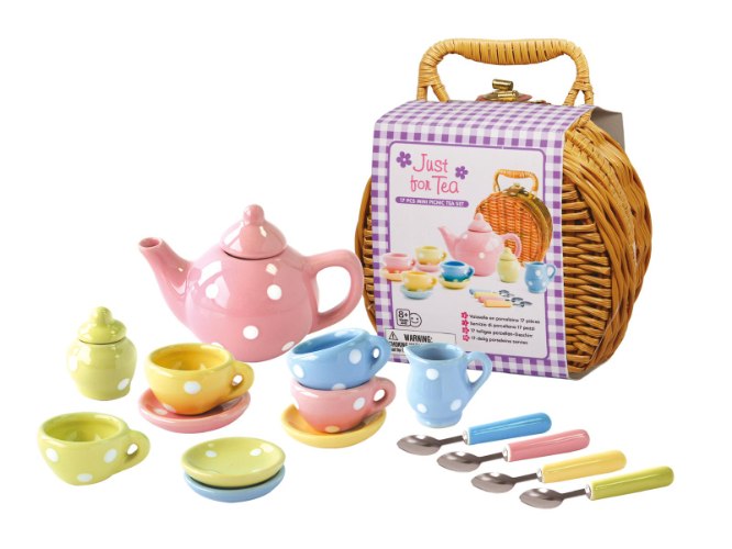 סט תה צבעוני בסלסלת קש 17 חלקים