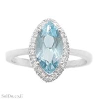 טבעת מכסף משובצת אבן טופז כחולה וזרקונים RG6069 | תכשיטי כסף 925 | טבעות כסף