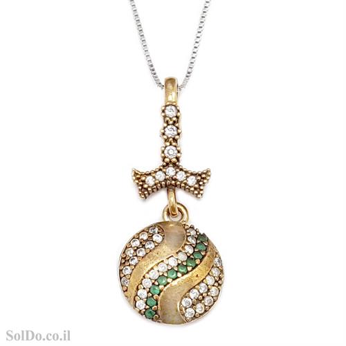 תליון מכסף סגנון ויקטוריאני משובץ  אבני זרקון צבעוניות וציפוי נחושת T8847 | תכשיטי כסף