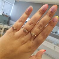 טבעת זהב 14 קרט שני לבבות  משובץ יהלומים 0.12 קראט