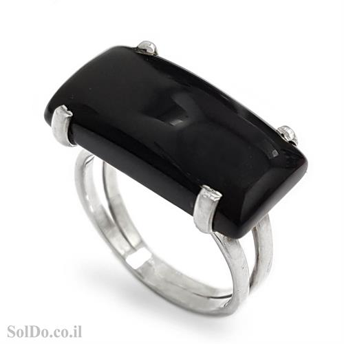 טבעת מכסף  משובצת אבן אוניקס שחורה  RG6046 | תכשיטי כסף 925