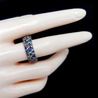 טבעת כסף רחבה משובצת 5 שורות אבני זרקון צבעונית RG5640 | תכשיטי כסף | טבעות כסף