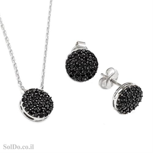 עגילים צמודים ותליון מכסף משובצים אבני זרקון שחורות S1610