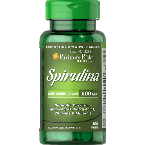 -- ספירולינה 500 מ"ג --  Puritan's Prid  מכיל  100 טבליות ן 500 מ"ג