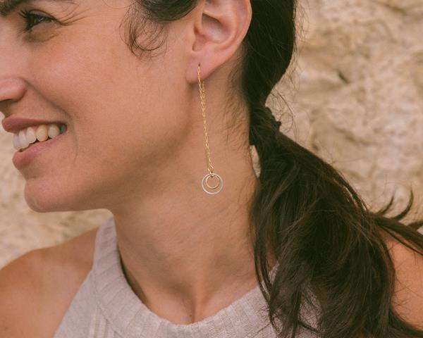 E-03 עגילי שרשרת עשויים גולדפילד 14K דגם קטן