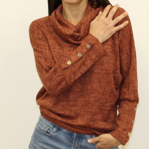 חולצת סריג כפתור שרוול בורדו