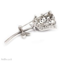 סיכה מכסף מעוצבת בצורת ורד משובצת מרקזטים  T6198 | תכשיטי כסף