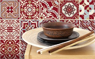 מדבקות לאריחים 15*15 ס''מ אדום עמוק דגם 1276