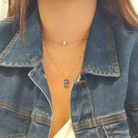 שרשרת ותליון אות S עם אמייל כחול