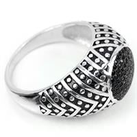 טבעת כסף לגבר מעוצבת משובצת טופז שחור RG9910