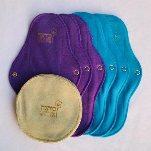 6 תחבושות מכותנה אורגנית עם שכבת פול ואריזה של רפידות לניקוי פנים