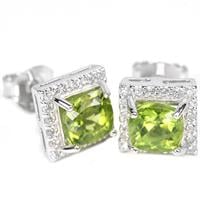 עגילי כסף צמודים מרובעים משובצים אבני פרידות  A8449 | תכשיטי כסף 925 | עגילי כסף