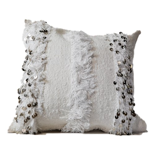 כרית עם פייטים לבנה