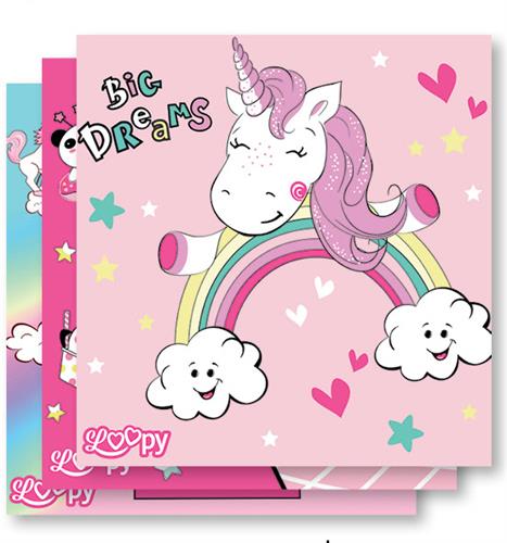 "LOOPY סט 3 מפיות אוכל בנות מעורב