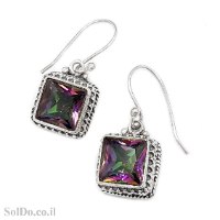 עגילים מכסף תלויים משובצים מיסטיק טופז  A8998 | תכשיטי כסף | עגילי כסף