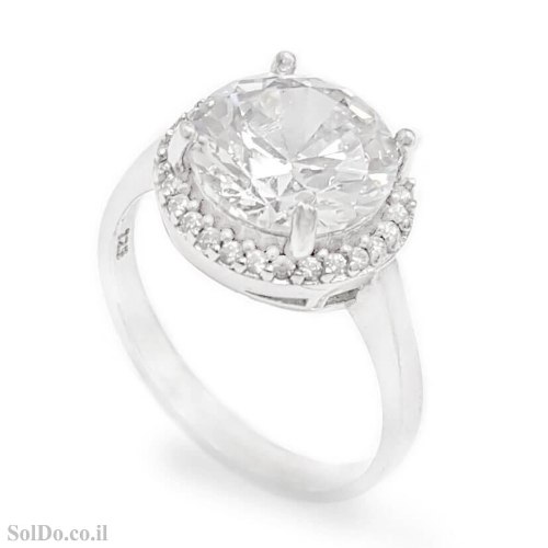 טבעת מכסף משובצת אבן זרקון עגולה ואבני זרקון קטנות RG6205 | תכשיטי כסף | טבעות כסף