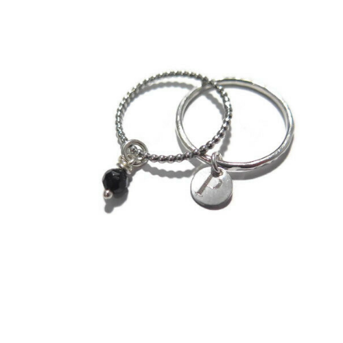 סט טבעות דקות ודיסקית מכסף ואבן דגם אולמוס