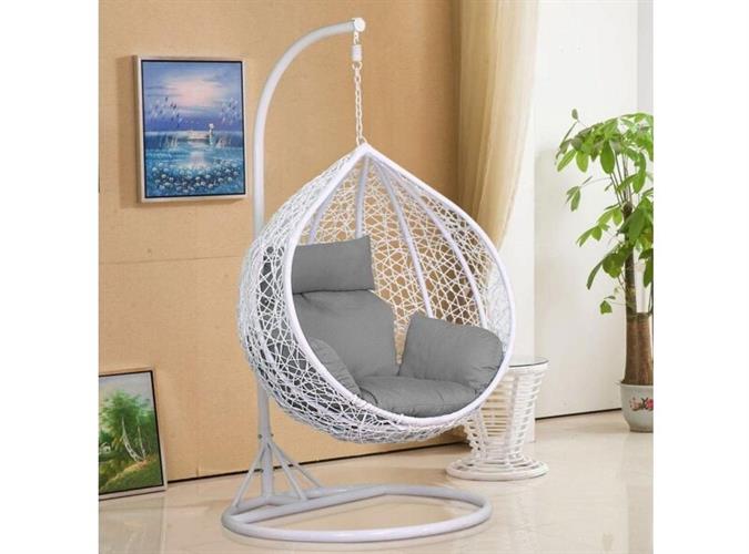 ערסל ישיבה יחיד לגינה כולל כריות בעיצוב ראטן דגם מרלן בצבע לבן רוחב 1.05 מ'