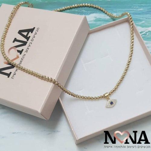 שרשרת חרוזי לייזר ועין משובצת LAA95