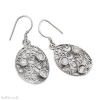 עגילים מכסף מעוצבים משובצים אבני זרקון A9026 | תכשיטי כסף