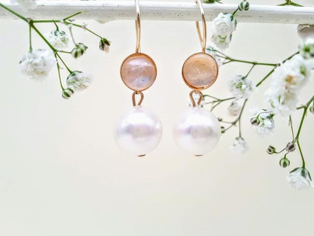 E-01 עגילי גולדפילד 14Kבשילוב אבני מונסטון ופנינה