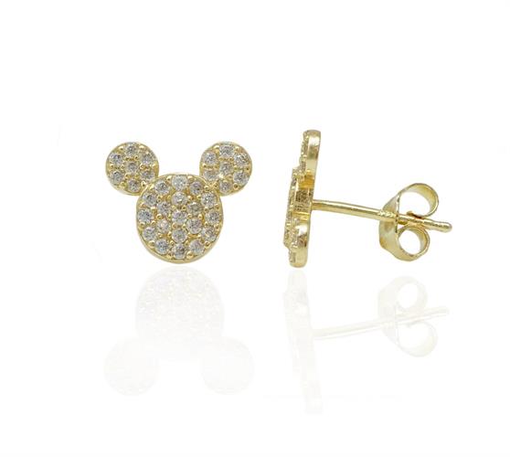 עגילי עכבר זהב וזרקונים צמוד לאוזן