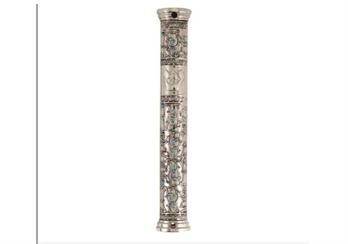 מזוזה ניקל פיליגרין משובץ אבנים 15 סמ