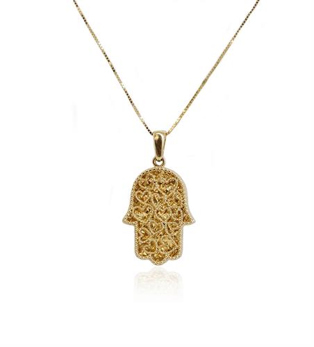 שרשרת חמסה זהב | תליון חמסה מעוצב | חמסה מזהב אמיתי 14 קראט