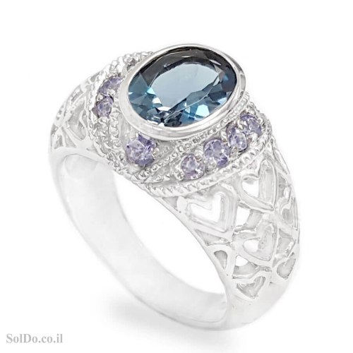 טבעת מכסף משובצת אבן טופז כחולה  ואבני טנזנית RG6340 | תכשיטי כסף 925 | טבעות כסף