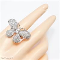 טבעת מכסף דגם "פרפר" משובצת אבני זרקון  RG6149 | תכשיטי כסף | טבעות כסף