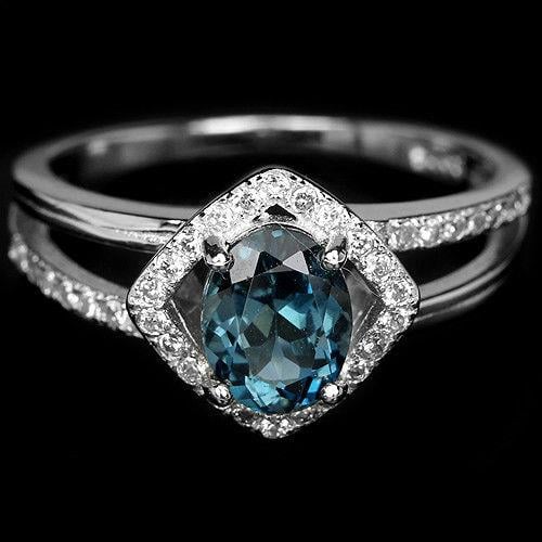 טבעת כסף משובצת טופז כחול וזרקונים RG5501 | תכשיטי כסף 925 | טבעת כסף