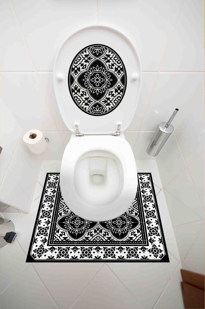 עיצוב איזור האסלה – מדבקה (39 ₪) שטיחון (88 ₪) סט (119 ₪) נובו שחור לבן TIVA DESIGN