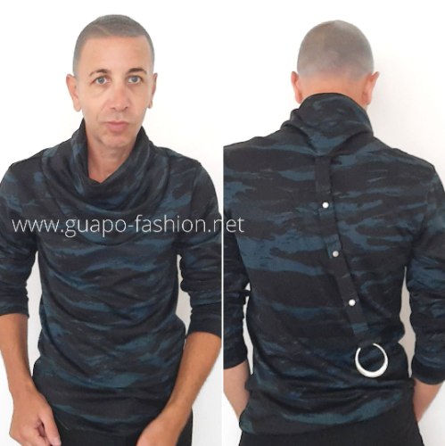 Mens High Roll Turtle Neck Top with Metal Buckle Strap | Guapo Fashion by Tal Dekel