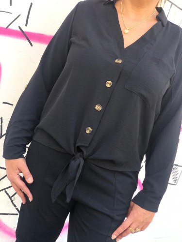 טוניקה נשים מכופתרת קשירה