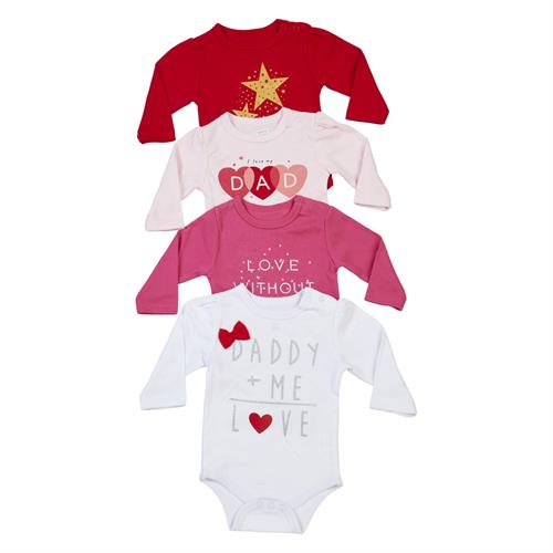 סט 4 בגדי גוף אדום ורוד בהיר פוקסיה לבן