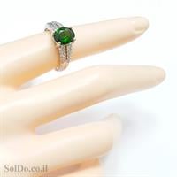 טבעת כסף משובצת אבן כרום דיופסיד וזרקונים RG6001 | תכשיטי כסף 925 | טבעות כסף