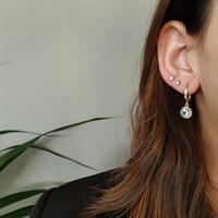 עגילי זהב 14 קרט נתלים משובץ אבן בלו טופז 1.32 ויהלומים 0.30 קראט