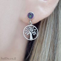 עגילים מכסף תלויים משובצים מיסטיק טופז דגם "עץ החיים"  A8994 | תכשיטי כסף | עגילי כסף