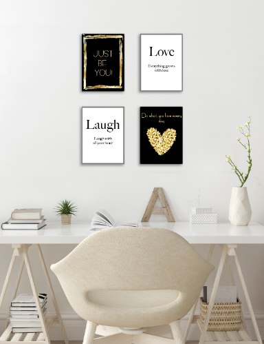 רביעיית תמונות השראה לב זהב, תהייה אתה, אהבה וצחוק דגם 02