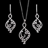 עגילים ותליון כסף משובצים זרקונים S1457 | תכשיטי כסף 925 | עגילי כסף | שרשרת כסף