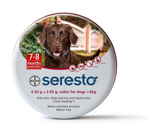 קולר סרסטו לכלב למניעת פרעושים וקרציות במשקל 8 ק"ג ומעלה