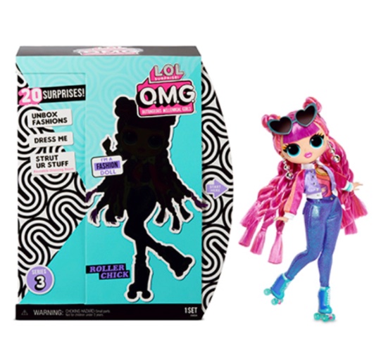 לול בובת אופנה omg 20 הפתעות וחדר הלבשה- roller chick
