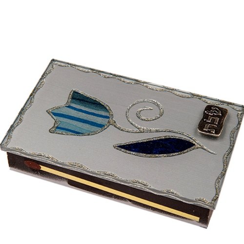 קופסת גפרורים מעוצבת גדולה עיטור טוליפ כחול