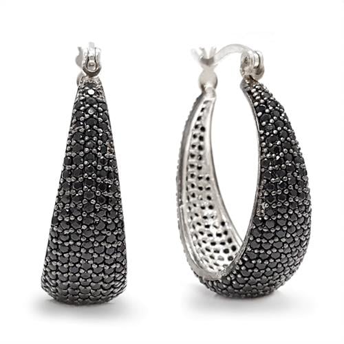 עגילי כסף משובצים אבני זרקון שחורות A8480 | תכשיטי כסף 925