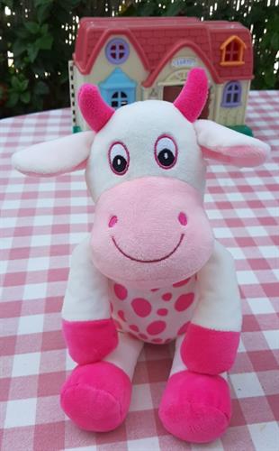 בובת פרה  מנוקדת בורוד, רכה  וקטיפתית