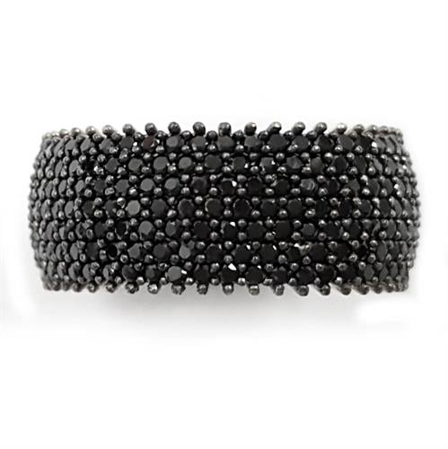 טבעת כסף רחבה משובצת 7 שורות אבני זרקון שחורות RG5567 | תכשיטי כסף 925 | טבעת כסף