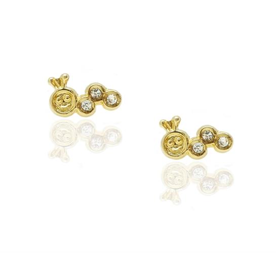 עגילי זהב זחל משובצים זרקונים בזהב 14 קראט